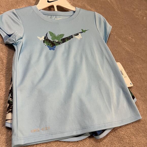 Nike Shirt Shorts Set Girls Large 6X Dri-FIT Butterfly Swoosh Lightweight New - Picture 2 of 4